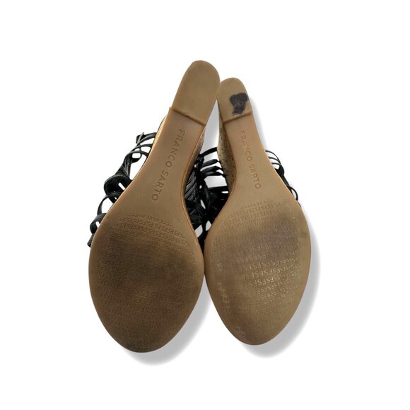 Franco Sarto Sombre Black Strappy Cork Wedge‎ Open Toe Sandals Heels Size 7.5 M - Picture 9 of 9